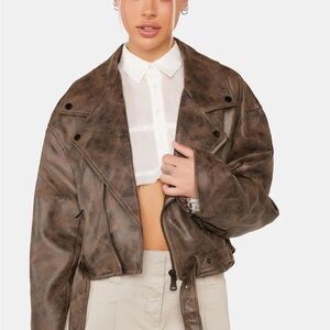 Lioness Distressed Brown Leather Jacket